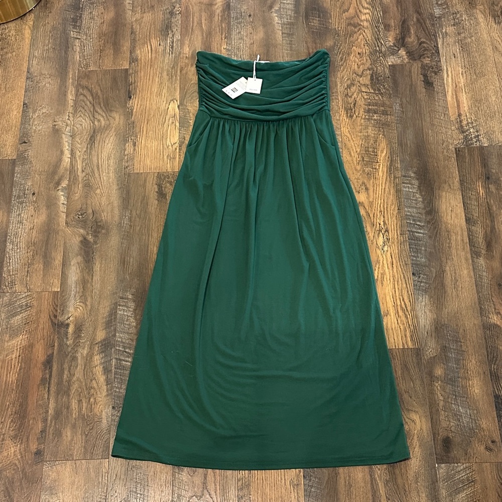 Grace Karin Teal Strapless Ruched Midi Dress